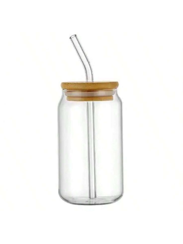 Single Cocktail Glass – 500ml with Bamboo Lid &amp; Glass Straw