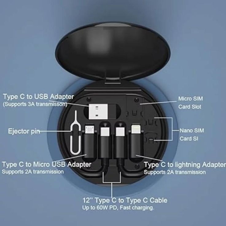 Multifunctional 6-in-1 Fast Charging USB Data Cable Set (Black)